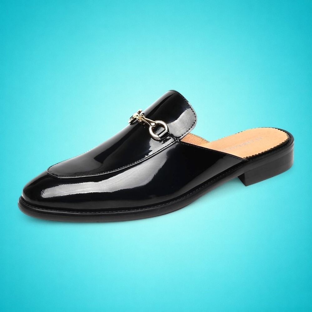 ELANROMAN Men's Black Patent/Genuine Leather Handmade‎ Loafers, Size 45 (US  11)